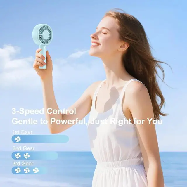 Alt view image 2 of 7 - Mini Fan Portable Handheld Fan, USB Rechargeable Personal Fan with Base, 10H Long Lasting Battery Mini Pocket Cooling Fan for Desktop Travel Outdoor Vacation Concert Lash Makeup Use