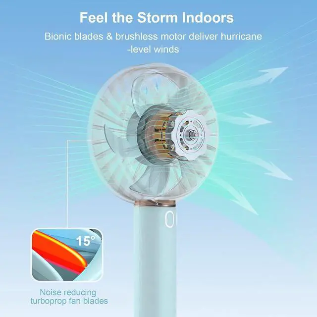 Alt view image 4 of 7 - Mini Fan Portable Handheld Fan, USB Rechargeable Personal Fan with Base, 10H Long Lasting Battery Mini Pocket Cooling Fan for Desktop Travel Outdoor Vacation Concert Lash Makeup Use