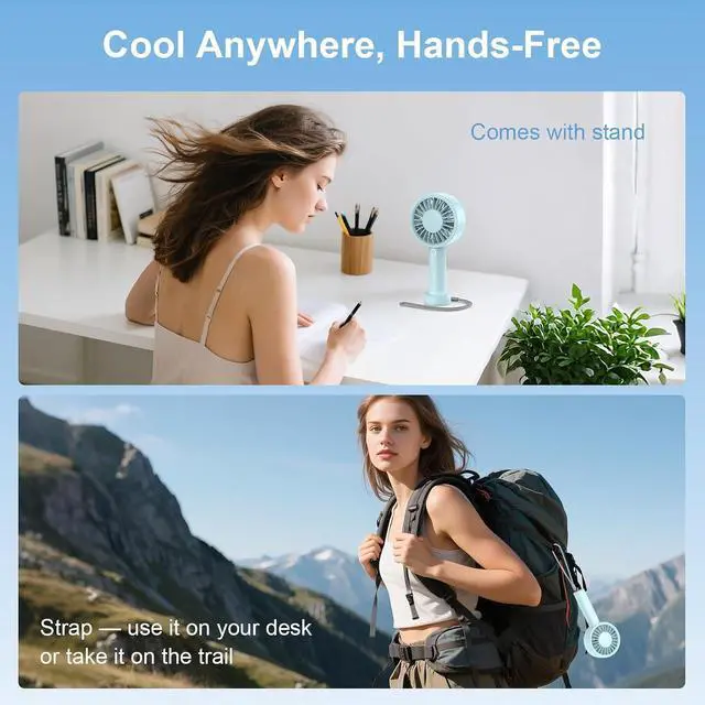 Alt view image 6 of 7 - Mini Fan Portable Handheld Fan, USB Rechargeable Personal Fan with Base, 10H Long Lasting Battery Mini Pocket Cooling Fan for Desktop Travel Outdoor Vacation Concert Lash Makeup Use