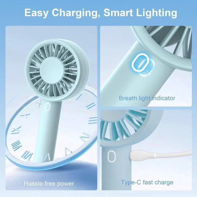 Alt view image 7 of 7 - Mini Fan Portable Handheld Fan, USB Rechargeable Personal Fan with Base, 10H Long Lasting Battery Mini Pocket Cooling Fan for Desktop Travel Outdoor Vacation Concert Lash Makeup Use
