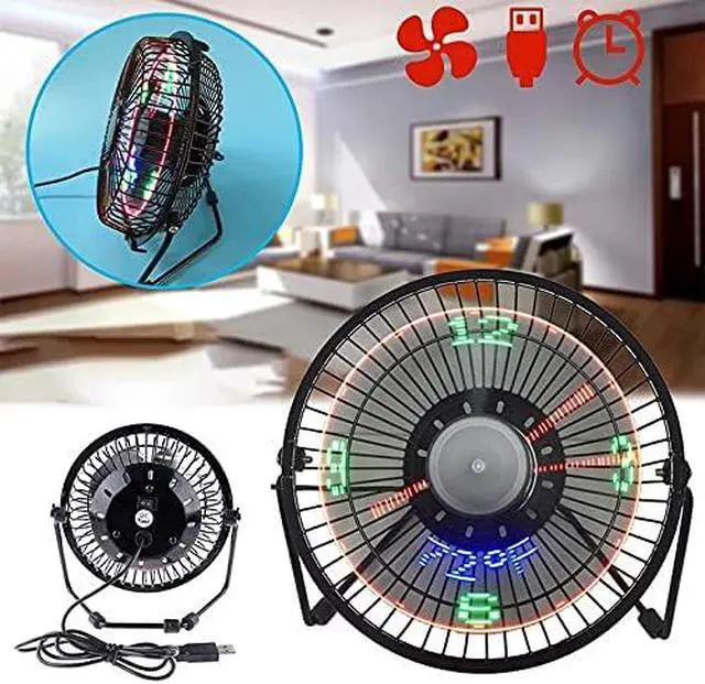 Alt view image 4 of 4 - USB LED Clock Mini Fan with Real Time Temperature Display Desktop 360 Cooling Fans for Home Office Summer