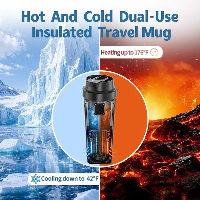 Alt view image 2 of 7 - 2 in 1 Smart Car Cup Cooler and Heater, Keep Drink Cold or Hot in Holder, Beverage Coffee Water and Milk Warmer & Cooling with Lid for Office, Home, Travel