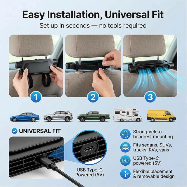 Alt view image 5 of 7 - Car Fan Portable Ac for Seat Personal Air Conditioner Conditioners Fans That Blow Cold Carseat Neck Aire Acondicionado Port Til Para Carro Cars Backseat Kids Clip on Ventilador Vent(Black, 2PCS)