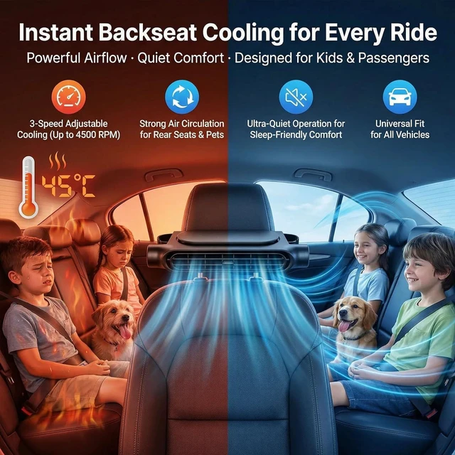 Alt view image 2 of 7 - Car Fan Portable Ac for Seat Personal Air Conditioner Conditioners Fans That Blow Cold Carseat Neck Aire Acondicionado Port Til Para Carro Cars Backseat Kids Clip on Ventilador Vent(Black, 2PCS)