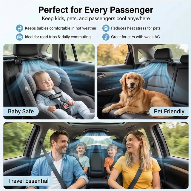 Alt view image 4 of 7 - Car Fan Portable Ac for Seat Personal Air Conditioner Conditioners Fans That Blow Cold Carseat Neck Aire Acondicionado Port Til Para Carro Cars Backseat Kids Clip on Ventilador Vent(Black, 2PCS)