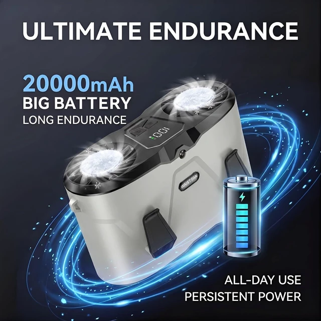 Alt view image 5 of 7 - 20000mAh Wearable Waist Fan, USB Rechargeable Personal Fan with 10 Wind Speeds, Dual Motors Portable Clip On Fan, Hands Free Cooling Fan for Outdoor Working Camping Travel (Grey)