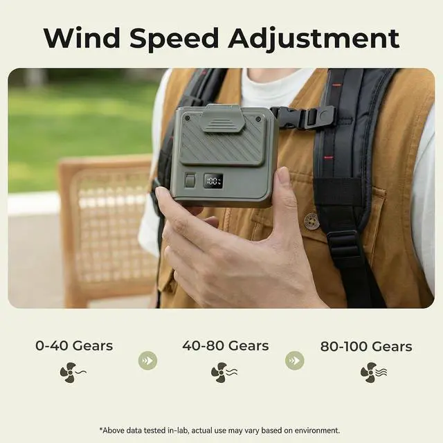 Alt view image 3 of 7 - Portable Handheld Fan,Mini Bladeless Waist Clip Fan,3000mAh USB Rechargeable Battery Powered,100-Level Adjustable Cooling,LED Display,Ultra Quiet Personal Fans for Work,Travel & Camping (Olive Green)