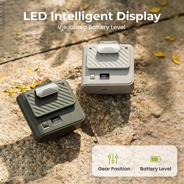 Alt view image 4 of 7 - Portable Handheld Fan,Mini Bladeless Waist Clip Fan,3000mAh USB Rechargeable Battery Powered,100-Level Adjustable Cooling,LED Display,Ultra Quiet Personal Fans for Work,Travel & Camping (Olive Green)