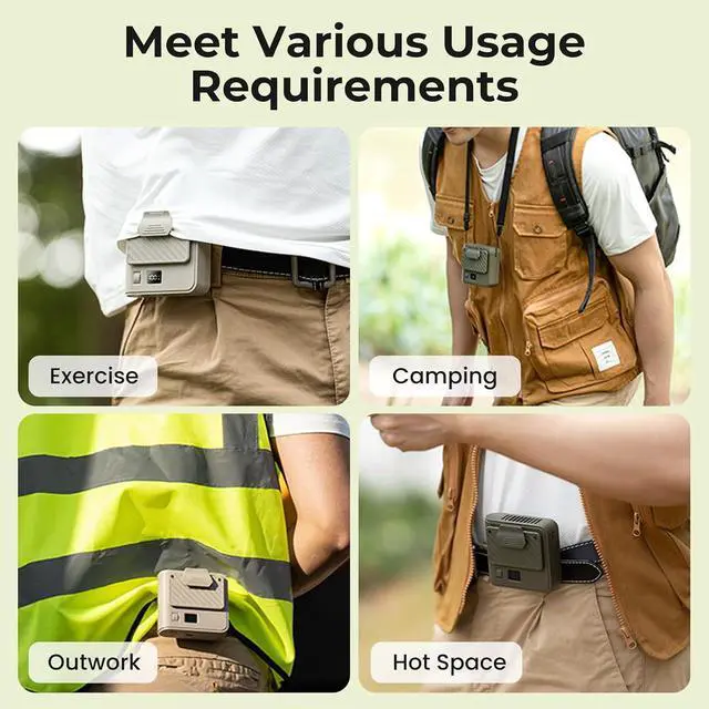Alt view image 6 of 7 - Portable Handheld Fan,Mini Bladeless Waist Clip Fan,3000mAh USB Rechargeable Battery Powered,100-Level Adjustable Cooling,LED Display,Ultra Quiet Personal Fans for Work,Travel & Camping (Olive Green)