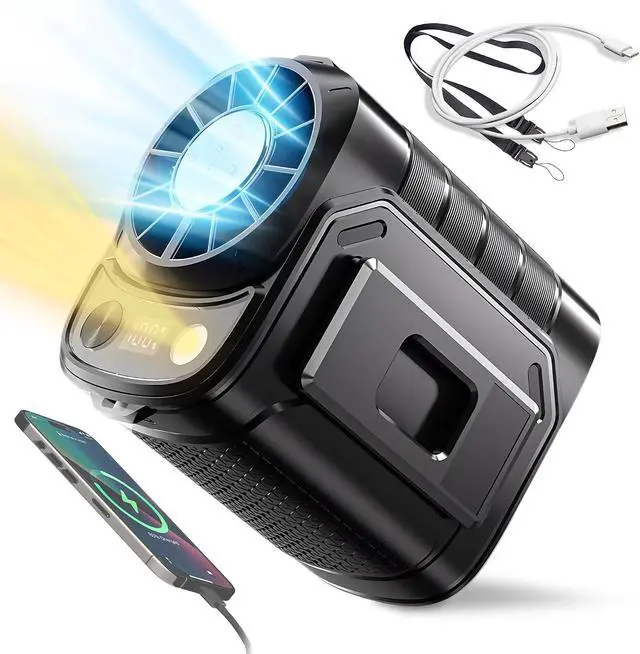 Alt view image 2 of 7 - Portable Waist & Neck Fan, Wearable Personal Fan with Icy Cooling Chip and Adjustable Airflow, Rechargeable Belt Clip Hands-Free Fan for Outdoor, Hiking, Construction, Farm Work Long Battery Life