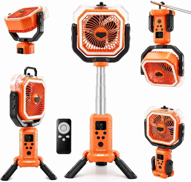 Main image of Saker Camping Misting Fan with Stand, 20000mAh Rechargeable Fan with Mist, LED Light, 400ml Water Tank, Remote, Oscillating Outdoor Fan Portable for Camping, Yard, Home(F30P)