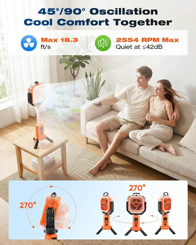 Alt view image 4 of 7 - Saker Camping Misting Fan with Stand, 20000mAh Rechargeable Fan with Mist, LED Light, 400ml Water Tank, Remote, Oscillating Outdoor Fan Portable for Camping, Yard, Home(F30P)
