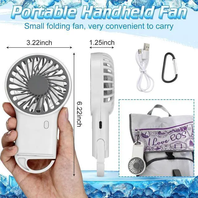 Alt view image 3 of 7 - VIHOSE 4 Pcs Portable Hanging Fan, 3 Speeds Personal Rechargeable Desk Hand Held Small Fan with D Metal Hook for Cooling Small Personal Hands Outdoor Travel (White)