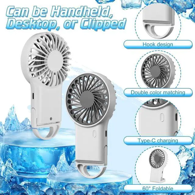 Alt view image 4 of 7 - VIHOSE 4 Pcs Portable Hanging Fan, 3 Speeds Personal Rechargeable Desk Hand Held Small Fan with D Metal Hook for Cooling Small Personal Hands Outdoor Travel (White)