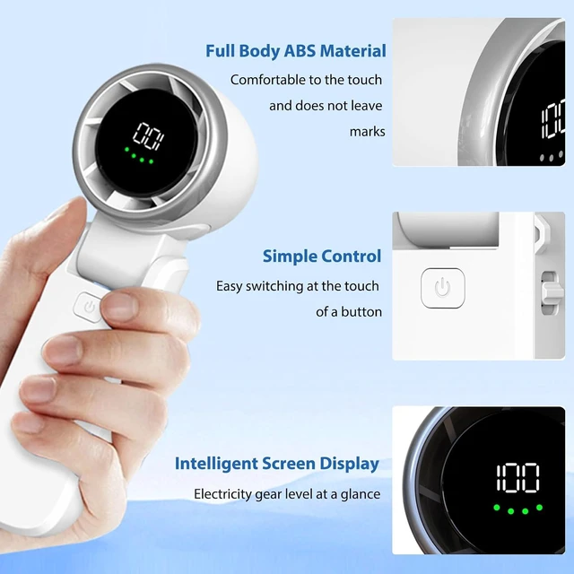 Alt view image 4 of 7 - Portable Handheld Fan, 100 Speed Adjustable Angle Turbo Mini Fan with LED Display 100 Speeds, 3600 mAh Hand Fan Foldable Personal Fan for Women Travel Outdoor (White)