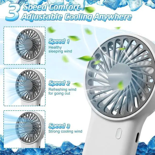 Alt view image 6 of 7 - VIHOSE 4 Pcs Portable Hanging Fan, 3 Speeds Personal Rechargeable Desk Hand Held Small Fan with D Metal Hook for Cooling Small Personal Hands Outdoor Travel (White)