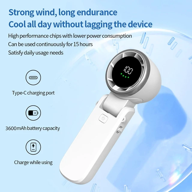 Alt view image 3 of 7 - Portable Handheld Fan, 100 Speed Adjustable Angle Turbo Mini Fan with LED Display 100 Speeds, 3600 mAh Hand Fan Foldable Personal Fan for Women Travel Outdoor (White)