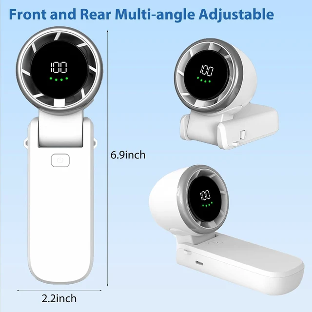 Alt view image 7 of 7 - Portable Handheld Fan, 100 Speed Adjustable Angle Turbo Mini Fan with LED Display 100 Speeds, 3600 mAh Hand Fan Foldable Personal Fan for Women Travel Outdoor (White)