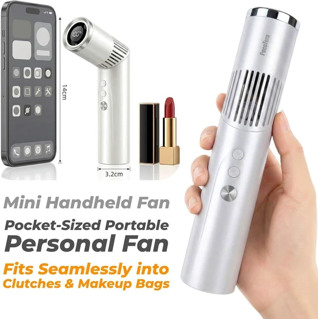 Alt view image 3 of 5 - 3-in-1 Handheld Fan with Flashlight, 199-Speed Stepless Personal Fan, 90° Foldable Desk Fan, 3000mAh Rechargeable Digital Display Fan, Summer Travel Essentials for Commute & Outdoor (White)
