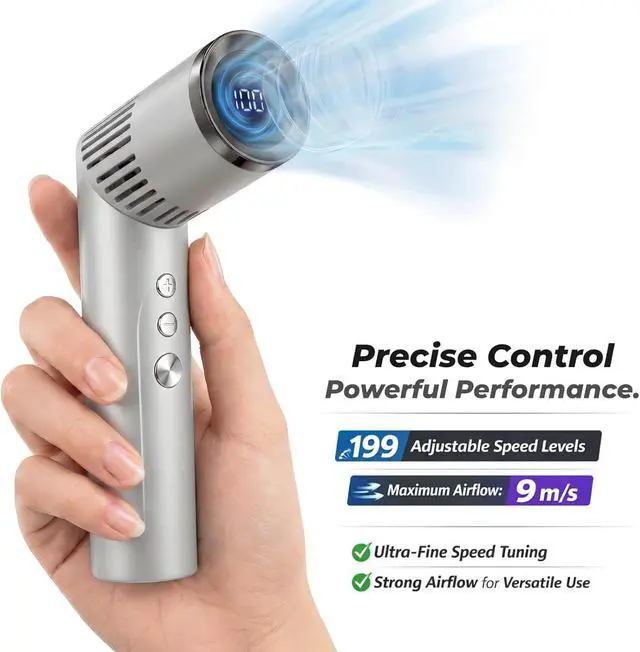 Alt view image 2 of 5 - 3-in-1 Handheld Fan with Flashlight, 199-Speed Stepless Personal Fan, 90° Foldable Desk Fan, 3000mAh Rechargeable Digital Display Fan, Summer Travel Essentials for Commute & Outdoor (Gray)