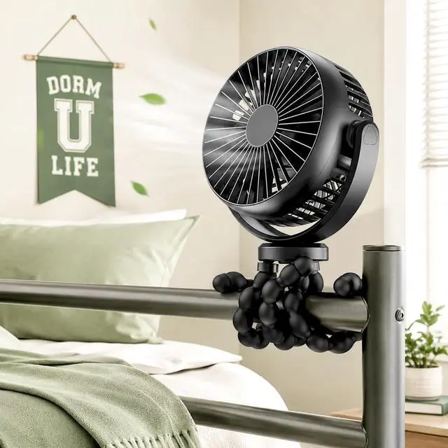 Main image of Portable Fan, 5200mAh USB Rechargeable Octopus Desk Fan with Flexible Tripod Legs, 360° Rotation, 3 Speeds, Quiet Small Fan for Dorm, Bed, Study, Travel, Camping & Bike