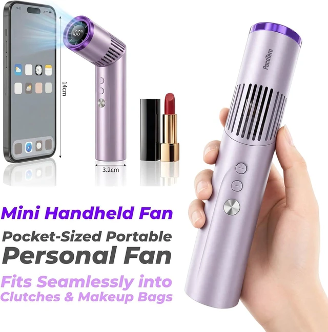 Alt view image 3 of 4 - 3-in-1 Handheld Fan with Flashlight, 199-Speed Stepless Personal Fan, 90° Foldable Desk Fan, 3000mAh Rechargeable Digital Display Fan, Summer Travel Essentials for Commute & Outdoor (Purple)