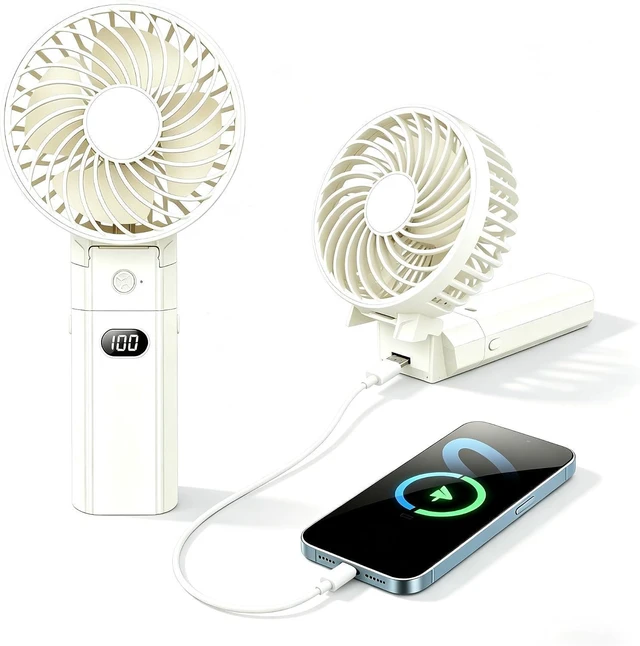 Main image of Folding Hand Fans, 4000mAh Handheld Fan Rechargeable, Portable Fan Handheld 15H Runtime, 3 Speed Ultra Quiet, 180° Foldable 3-in-1 for Beach/Travel/Office/Camping, Lightweight Personal Fan