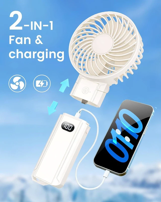 Alt view image 2 of 7 - Folding Hand Fans, 4000mAh Handheld Fan Rechargeable, Portable Fan Handheld 15H Runtime, 3 Speed Ultra Quiet, 180° Foldable 3-in-1 for Beach/Travel/Office/Camping, Lightweight Personal Fan