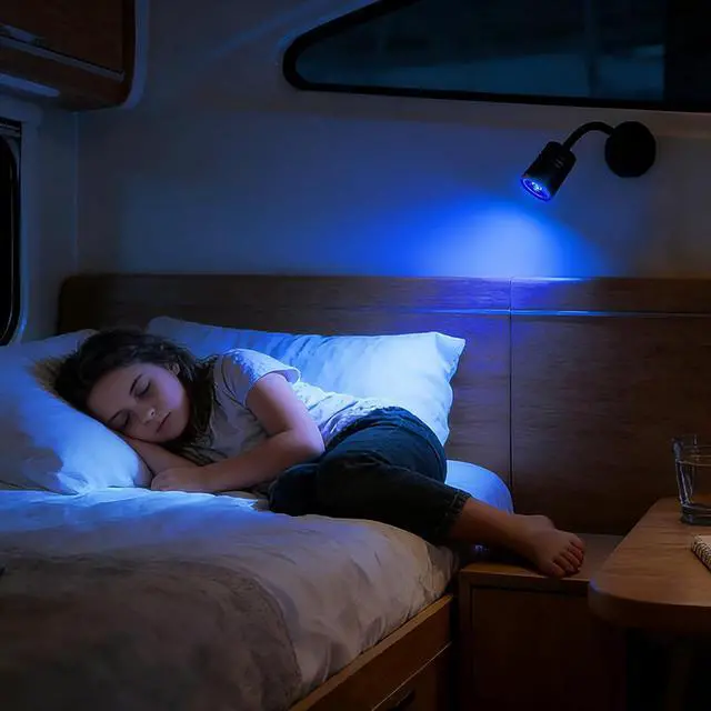 Alt view image 7 of 7 - THALASSA Black RV Flexible Gooseneck Reading Light with 6000K Warm White and Blue Night Light Mode with USB-C and USB Ports 12V for Motorhome, Camper, Truck, Marine Bedside Use