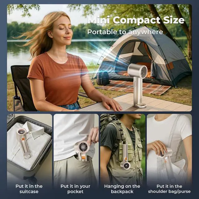 Alt view image 6 of 7 - Portable Handheld Turbo Fan for Outdoor - 5000mah Mini Handheld Personal Pocket Fan for Powerful Airflow Wind - 20Hrs,100 Speeds Adjustable - Digital Display,Gifts for Travel,Outdoor Activites,Camping