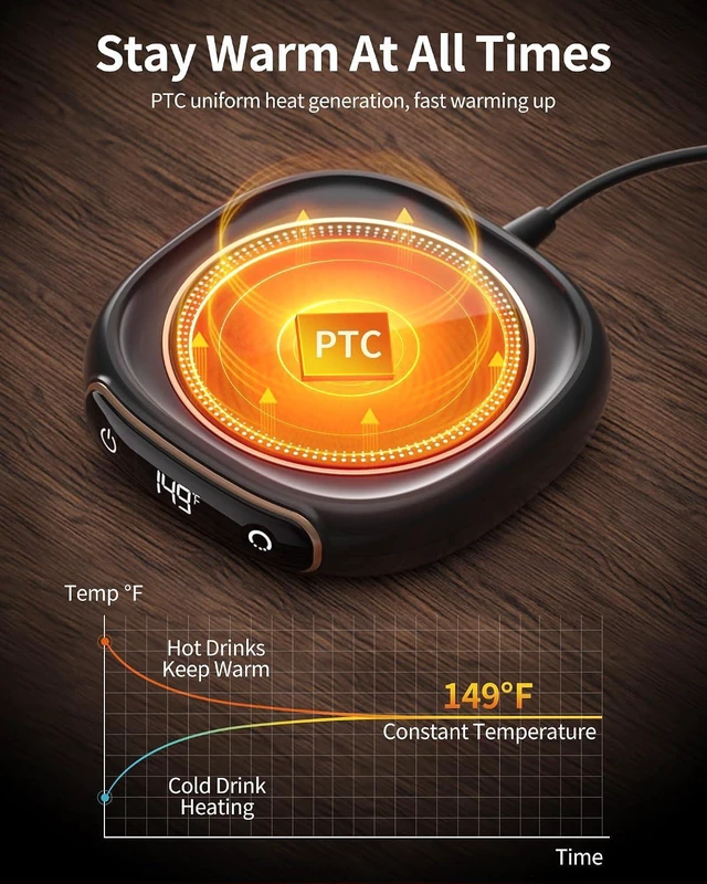 Alt view image 2 of 5 - Lerat Coffee Mug Warmer, 3 Temp Settings & Auto Shut Off, Coffee Cup Warmer for Desk, Keep Beverage Warmer for Coffee/Tea/Milk, Coffee Accessories Ideal Gifts for Men Women Parents (No Cup)