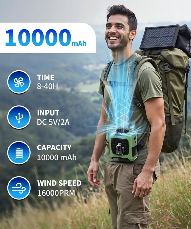 Alt view image 2 of 7 - Portable Waist Fan, Shirt Fan Rechargeable with 5 Speeds Adjustable & LED light, Cooling Personal Wearable Fan with 10000mAh Battery, Wearable Belt for Farm Work Outdoor Hiking