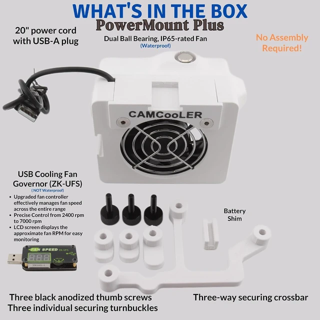 Alt view image 6 of 7 - 9Thirteen, Cooler Fan/Case. Works with GoPro HERO9, HERO10, HERO11, HERO12, HERO13, Reduce Overheating in Static Environments at Sporting Events,Vlogging (White, PowerMount Plus Variable Speed Fan)