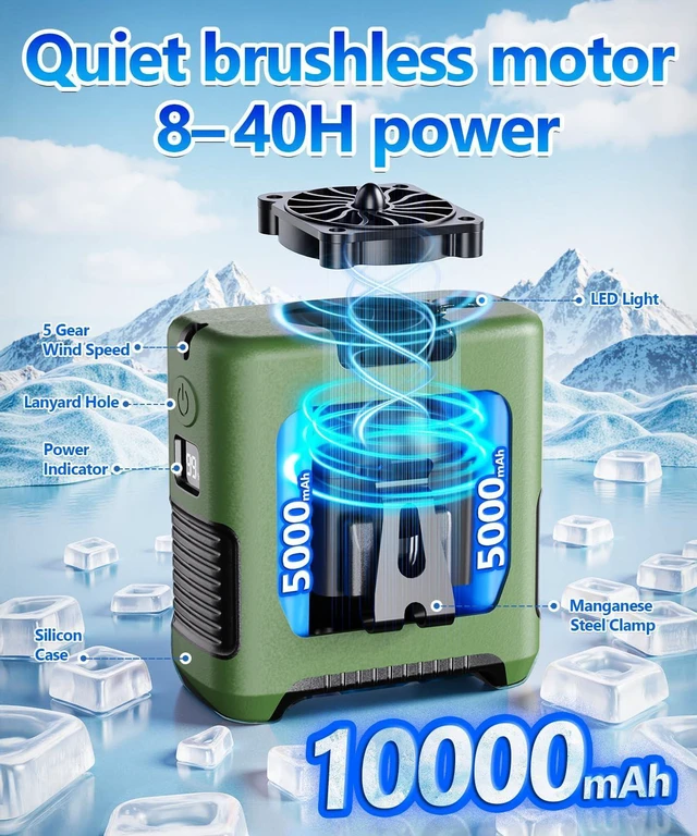 Alt view image 4 of 7 - Portable Waist Fan, Shirt Fan Rechargeable with 5 Speeds Adjustable & LED light, Cooling Personal Wearable Fan with 10000mAh Battery, Wearable Belt for Farm Work Outdoor Hiking