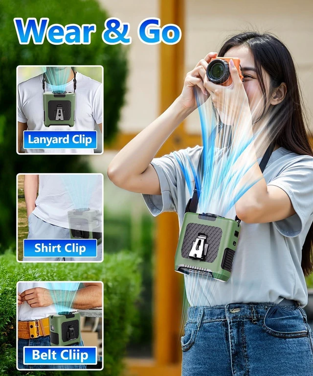 Alt view image 3 of 7 - Portable Waist Fan, Shirt Fan Rechargeable with 5 Speeds Adjustable & LED light, Cooling Personal Wearable Fan with 10000mAh Battery, Wearable Belt for Farm Work Outdoor Hiking
