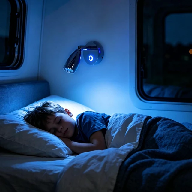 Alt view image 5 of 7 - THALASSA Small RV Reading Light with USB Port, 12V/24V Touch Dimmable Bedside Lamp, 3200K Warm White & Blue Night Light for Camper Motorhome Truck