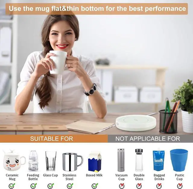 Alt view image 3 of 7 - Hot Mug Heater Coffee Warmer: Hibsr Electric Smart Beverage Cup Warmer Plate with Automatic Switch Gravity Sensor - Coaster of Beverage / Candle Wax / Tea Cups Warmers for Desk