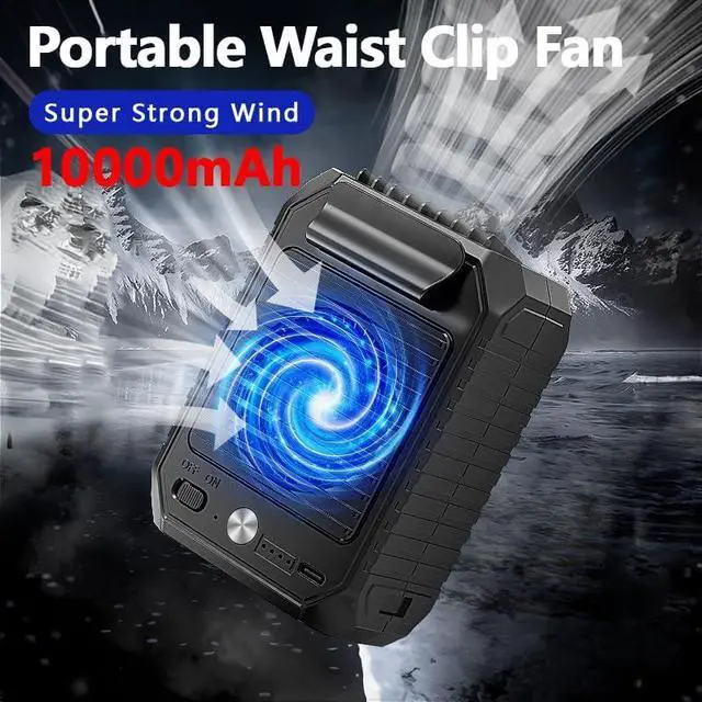Alt view image 2 of 7 - Portable Waist Clip Fan Necklace, Personal Neck Fan 10000mAh Battery Operated Powerful Wind usb Rechargeable Belt Cooling Small Fan for Men Camping Outdoor Workers Travel Farm Hiking Black