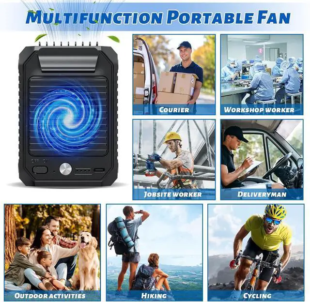 Alt view image 5 of 7 - Portable Waist Clip Fan Necklace, Personal Neck Fan 10000mAh Battery Operated Powerful Wind usb Rechargeable Belt Cooling Small Fan for Men Camping Outdoor Workers Travel Farm Hiking Black