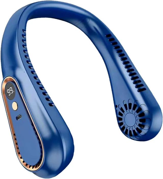 Main image of Portable Neck Fan, Hands-Free Bladeless Upgraded Personal Fan with 4000mAh Battery, Rechargeable Leafless Hanging Sport Fan, USB Powered, 5 Speeds, Headphone Style Blue