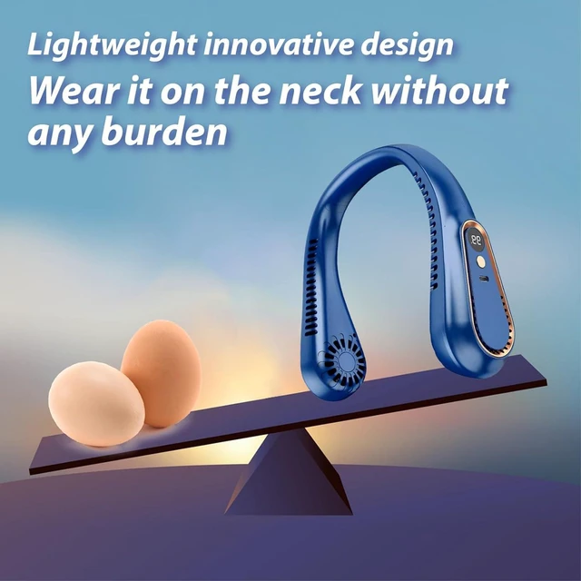 Alt view image 5 of 7 - Portable Neck Fan, Hands-Free Bladeless Upgraded Personal Fan with 4000mAh Battery, Rechargeable Leafless Hanging Sport Fan, USB Powered, 5 Speeds, Headphone Style Blue