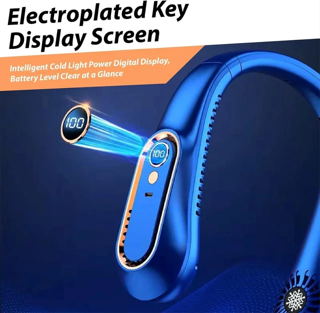 Alt view image 2 of 7 - Portable Neck Fan, Hands-Free Bladeless Upgraded Personal Fan with 4000mAh Battery, Rechargeable Leafless Hanging Sport Fan, USB Powered, 5 Speeds, Headphone Style Blue