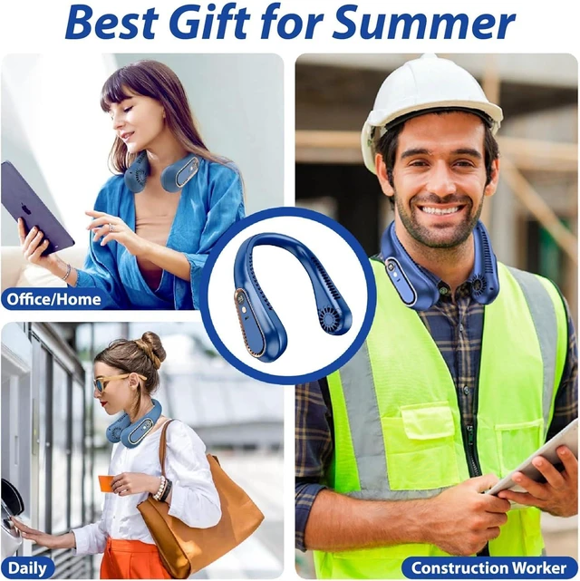 Alt view image 4 of 7 - Portable Neck Fan, Hands-Free Bladeless Upgraded Personal Fan with 4000mAh Battery, Rechargeable Leafless Hanging Sport Fan, USB Powered, 5 Speeds, Headphone Style Blue