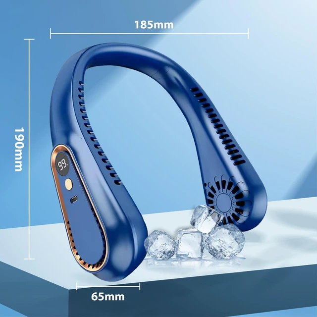 Alt view image 7 of 7 - Portable Neck Fan, Hands-Free Bladeless Upgraded Personal Fan with 4000mAh Battery, Rechargeable Leafless Hanging Sport Fan, USB Powered, 5 Speeds, Headphone Style Blue