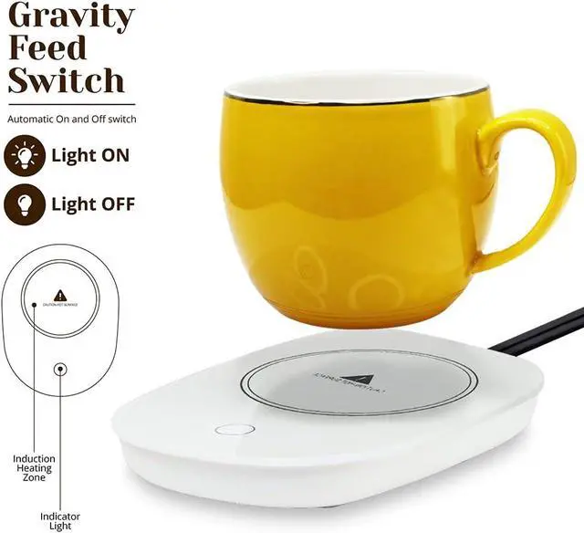 Alt view image 3 of 6 - Amruta Auto On/Off Gravity Induction Coffee Mug Warmer, Warming Plate for Coffee Mugs Tea Cups, Great for Beverages Coffee, Tea, Cocoa, Milk, Water (White)