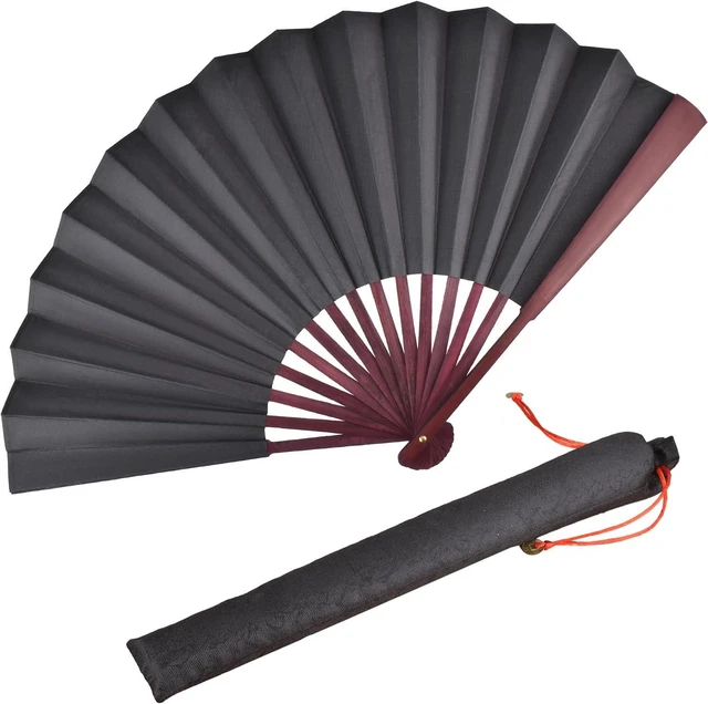 Main image of Folding Fan,Handheld Chinese Arts Fans,Bamboo Hard Paper Hand Fans with a Fabric Sleeve for Performance Decorations and Gifts,13inch (Black)