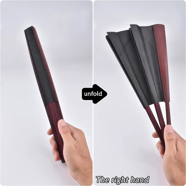 Alt view image 3 of 6 - Folding Fan,Handheld Chinese Arts Fans,Bamboo Hard Paper Hand Fans with a Fabric Sleeve for Performance Decorations and Gifts,13inch (Black)
