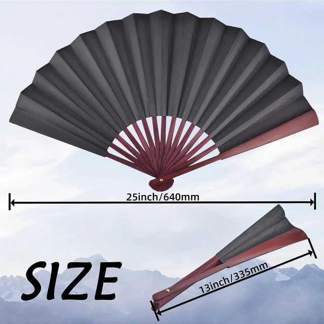 Alt view image 5 of 6 - Folding Fan,Handheld Chinese Arts Fans,Bamboo Hard Paper Hand Fans with a Fabric Sleeve for Performance Decorations and Gifts,13inch (Black)