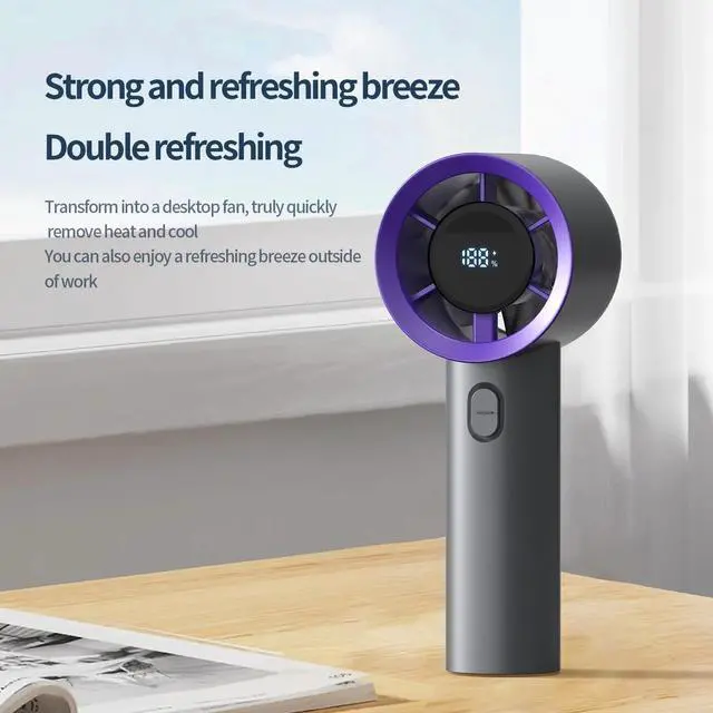 Alt view image 3 of 7 - Handheld Portable Fan, Ice Cooling Fan, High Speed, Rechargeable, 2000mAh,4H Max, LED Display, for Travel, Gift