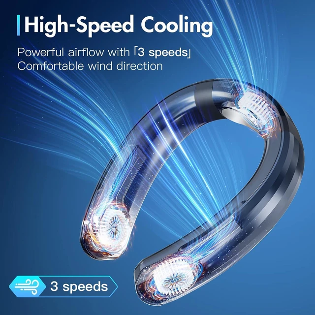 Alt view image 3 of 7 - Zymise Neck Fan Portable Bladeless Neck Fan Hands Free Personal Fans, 5000 mAh Battery Operated Neck Fan, 360 Cooling Wearable Fan, 3 Speeds Adjustment, Low Noise for Outdoor Indoor Office